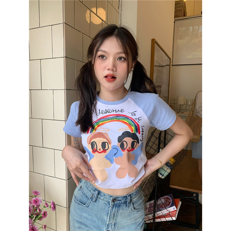 HUANG YOYO Áo Thun Ngắn Tay Họa Tiết Hoạt Hình Thời Trang Mùa Hè Cho Nữ