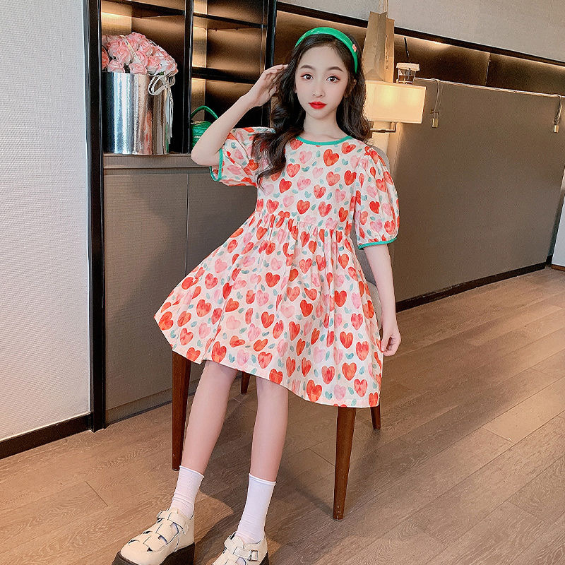 Đầm Công Chúa Mùa Hè Tay Cộc in Họa Tiết Hoa Thời Trang Hàn Quốc Cho Bé Gái 3-14 Tuổi