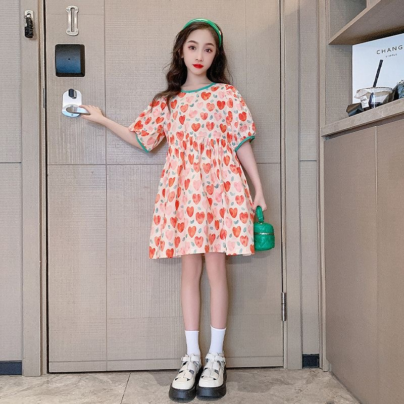 Đầm Công Chúa Mùa Hè Tay Cộc in Họa Tiết Hoa Thời Trang Hàn Quốc Cho Bé Gái 3-14 Tuổi