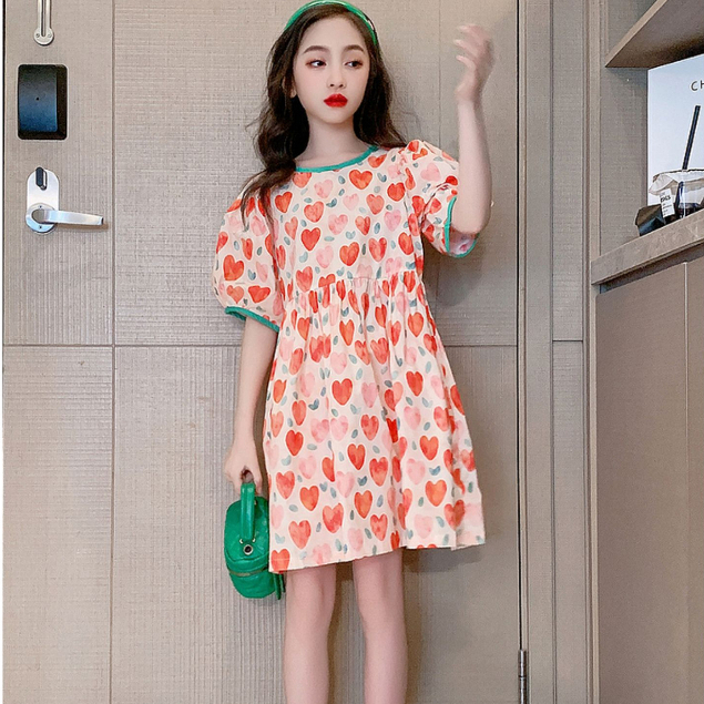 Đầm Công Chúa Mùa Hè Tay Cộc in Họa Tiết Hoa Thời Trang Hàn Quốc Cho Bé Gái 3-14 Tuổi