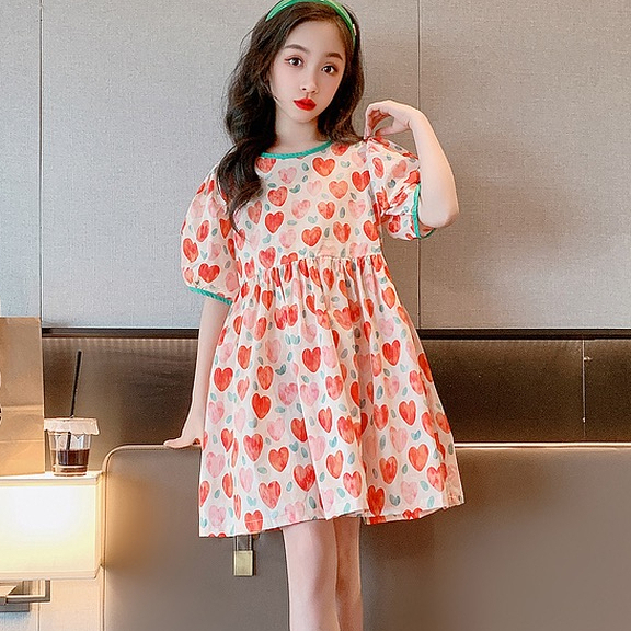 Đầm Công Chúa Mùa Hè Tay Cộc in Họa Tiết Hoa Thời Trang Hàn Quốc Cho Bé Gái 3-14 Tuổi