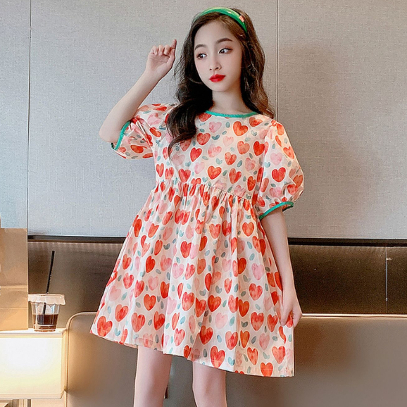 Đầm Công Chúa Mùa Hè Tay Cộc in Họa Tiết Hoa Thời Trang Hàn Quốc Cho Bé Gái 3-14 Tuổi