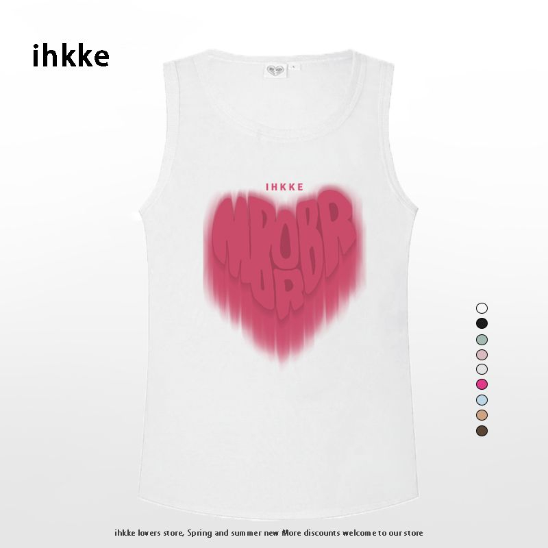 ihkke Áo Sát Nách Màu Trắng In Họa Tiết Trái Tim Dành Cho Cặp Đôi áo thun unisex Áo vest tay không