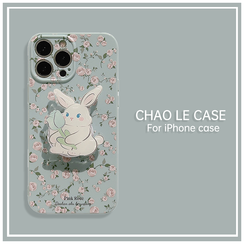 Ốp Điện Thoại Chống Sốc Cho Iphone 14 Pro 13 Pro Max Khung TPU Chống Vỡ Iphone 12 Pro 11 Giá Đỡ Thỏ Xanh Ốp Lưng Điện Thoại Dễ Thương