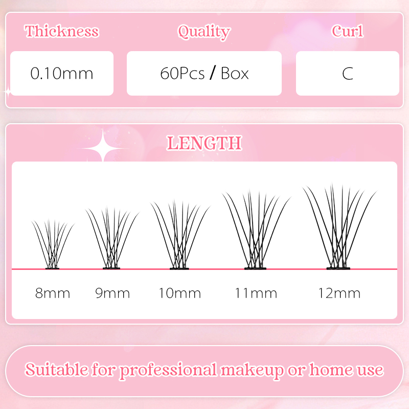 Bộ 60 Gói Lông Mi Giả 10D Kích Thước 8 10 12mm Tự Nhiên