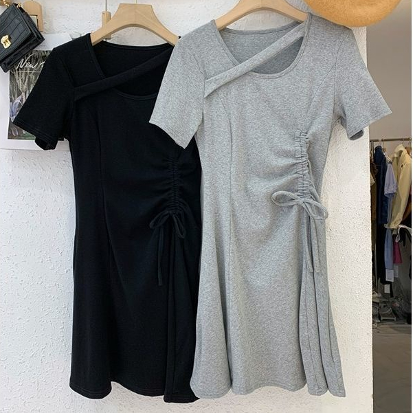 Đầm Tay Ngắn Dáng Chữ a Thiết Kế Dây Rút Xếp Ly Thời Trang Mùa Hè Xinh Xắn Cho Nữ