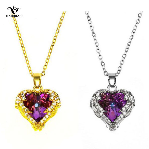 XiaoboACC Vòng cổ Mạ Vàng 14K Mặt Hình Trái Tim Đại Dương Đính Pha Lê Thời Trang