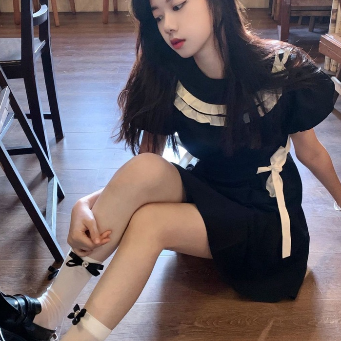 Đầm Tay Ngắn Màu Đen Phong Cách Retro Thời Trang Mùa Hè Dành Cho Nữ