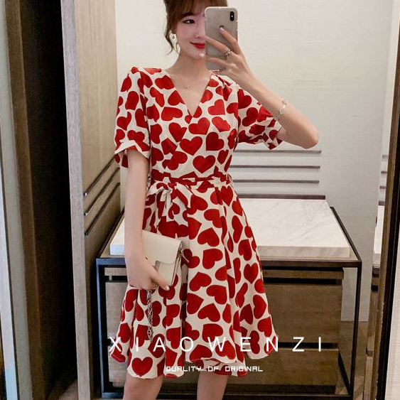 Đầm Chiffon Cổ Chữ V Họa Tiết Chấm Bi Thời Trang Mùa Hè Xinh Xắn Cho Nữ