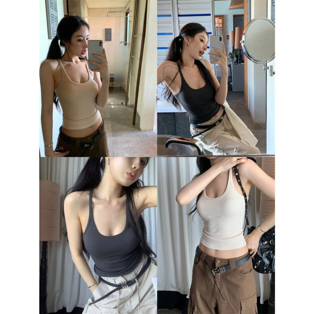 QADCOL Áo Hai Dây Dệt Kim Màu Trơn Quyến Rũ Thời Trang Mùa Hè Cho Nữ áo balo