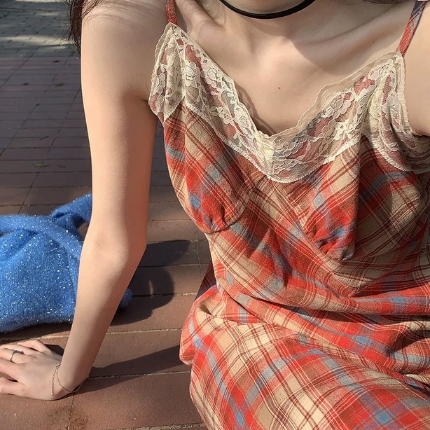 Đầm Hai Dây Dáng Chữ A Họa Tiết Sọc Caro Ngọt Ngào Thời Trang Xuân Hè Cho Nữ