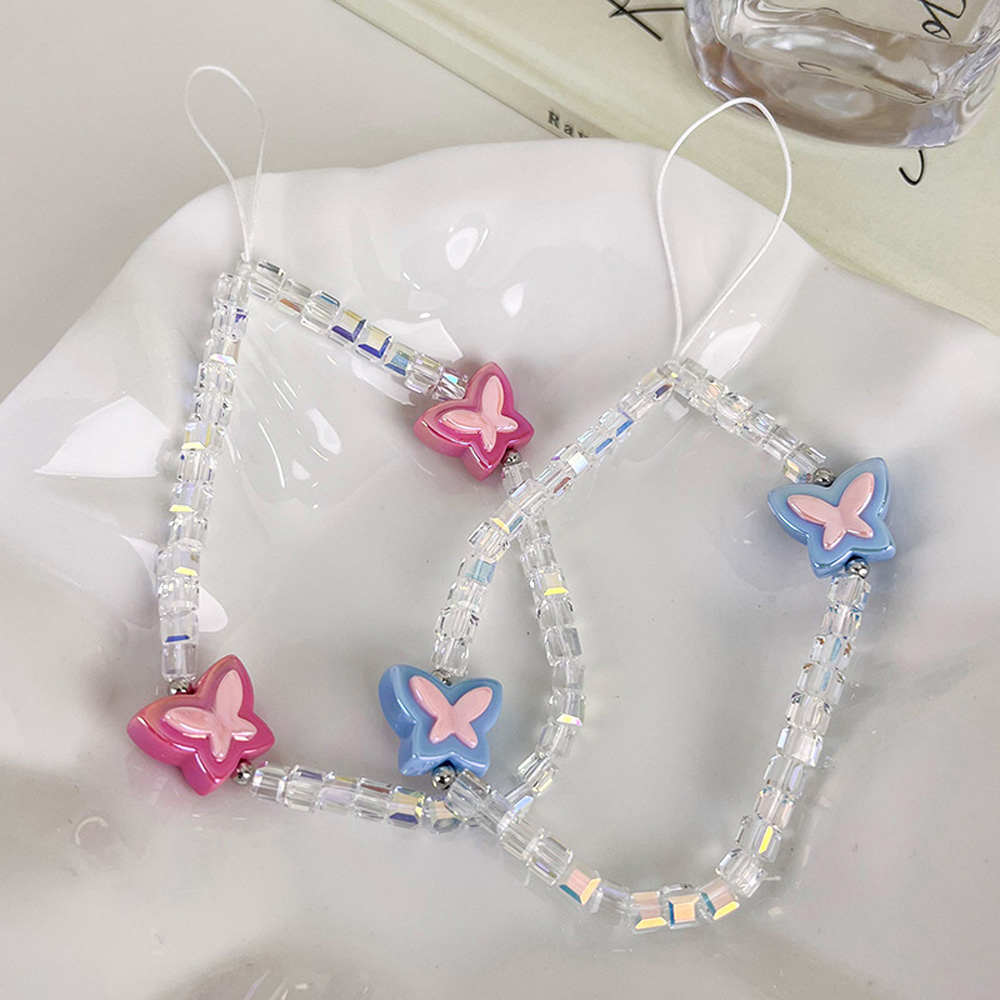 Blackpink Dây Đeo Điện Thoại Xâu Hạt Pha Lê Hình Bướm Màu Đen Chống Thất Lạc DIY