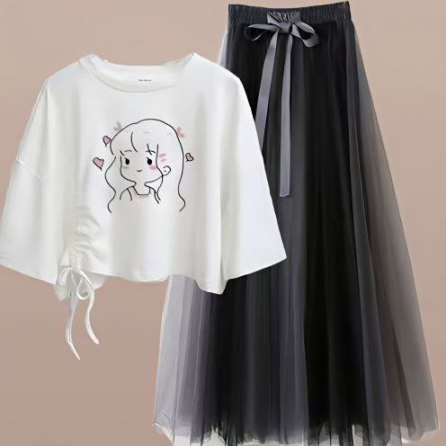 Bộ Áo Thun Dáng Rộng + Chân Váy Thiết Kế Ngọt Ngào Thời Trang Mùa Hè Cho Nữ