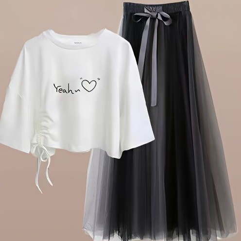 Bộ Áo Thun Dáng Rộng + Chân Váy Thiết Kế Ngọt Ngào Thời Trang Mùa Hè Cho Nữ