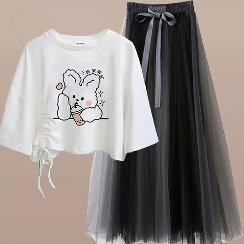 Bộ Áo Thun Dáng Rộng + Chân Váy Thiết Kế Ngọt Ngào Thời Trang Mùa Hè Cho Nữ
