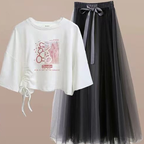 Bộ Áo Thun Dáng Rộng + Chân Váy Thiết Kế Ngọt Ngào Thời Trang Mùa Hè Cho Nữ