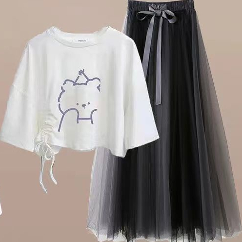 Bộ Áo Thun Dáng Rộng + Chân Váy Thiết Kế Ngọt Ngào Thời Trang Mùa Hè Cho Nữ