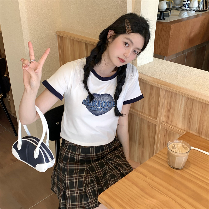 ZHELIHANGFEI Áo Thun Tay Ngắn Cổ Tròn Dáng Rộng In Hình Trái Tim