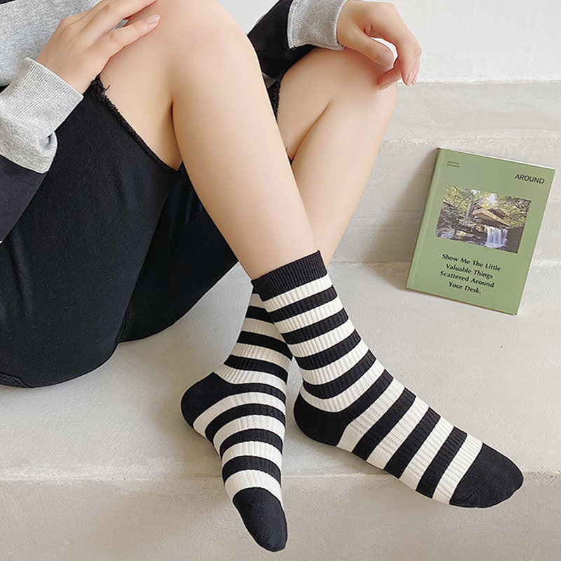 FHYL Vớ Cotton Họa Tiết Kẻ Sọc Phong Cách Hàn Quốc Thời Trang Xuân Hè Cho Nữ