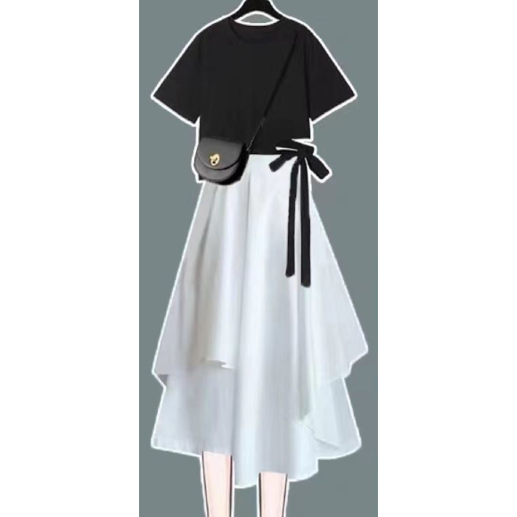 Set Áo Thun Ngắn Tay Form Rộng Và Chân Váy Phong Cách Hàn Quốc Dành Cho Nữ