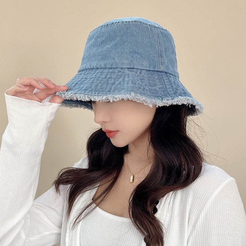 Nón Tai Bèo Vải Jean Viền Thô Màu Sắc Đơn Giản Phong Cách Hàn Quốc Dành Cho Nữ