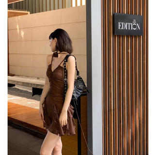 【JMWOMEN】Đầm Hai Dây Cổ Chữ V Eo Cao Dáng Ôm In Hoa Phối Dây Cột Thời Trang Quyến Rũ Cho Nữ