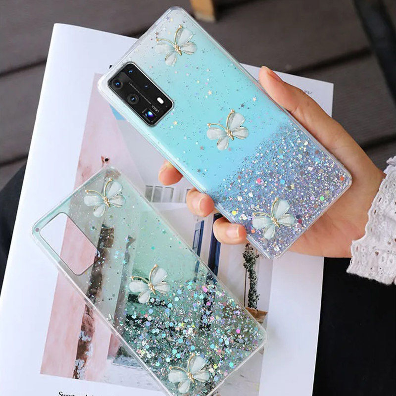 Casing Samsung Galaxy S23 Ultra S22 Plus S21 S20 FE S23+ S22+ ins Crystal Butterfly Clear Epoxy Anti-fall Soft Phone Case Cute Buling Star Glitter Back Cover QH 03