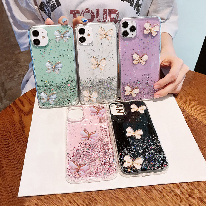 Casing Samsung Galaxy S23 Ultra S22 Plus S21 S20 FE S23+ S22+ ins Crystal Butterfly Clear Epoxy Anti-fall Soft Phone Case Cute Buling Star Glitter Back Cover QH 03