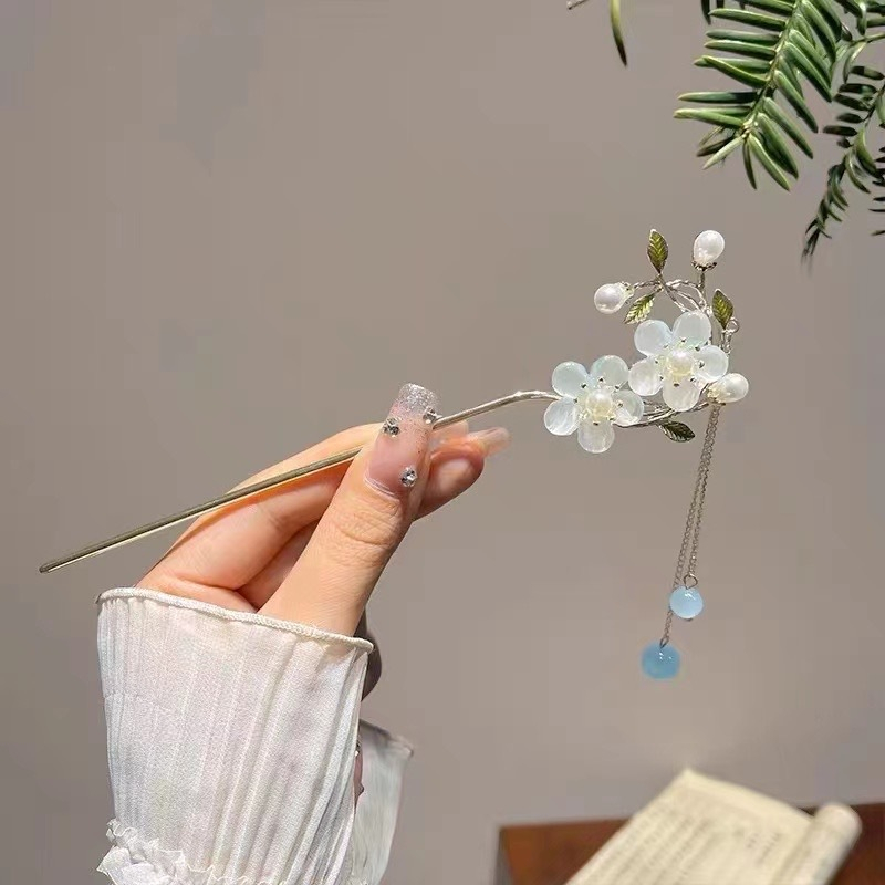 Kẹp Tóc Tua Rua Hình Hoa Đào Phong Cách Trung Quốc Cổ Điển Cho Nữ