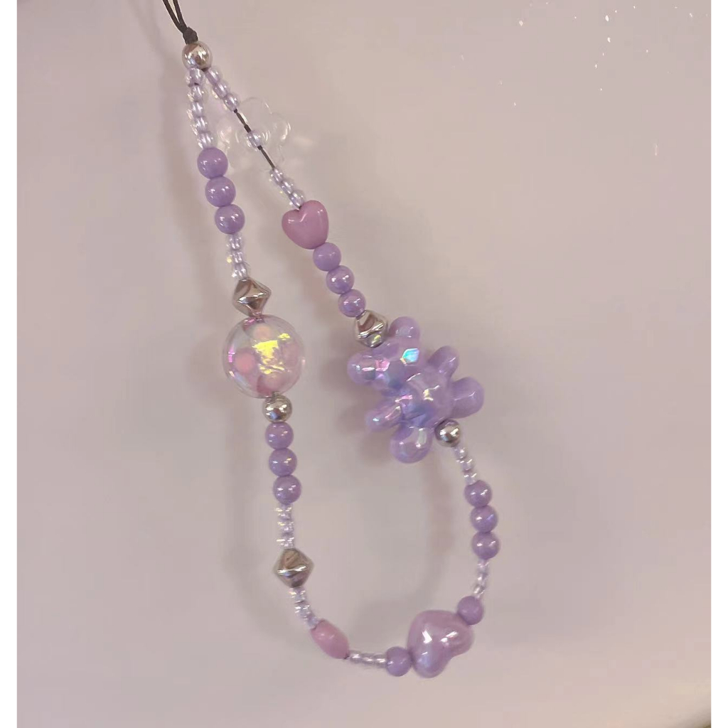 Dây Chuỗi Hạt Handmade Chính Hãng Gắn Điện Thoại Di Động Máy Ảnh CCD Tai Nghe Hoạt Hình Gấu Bài Taro Màu Tí