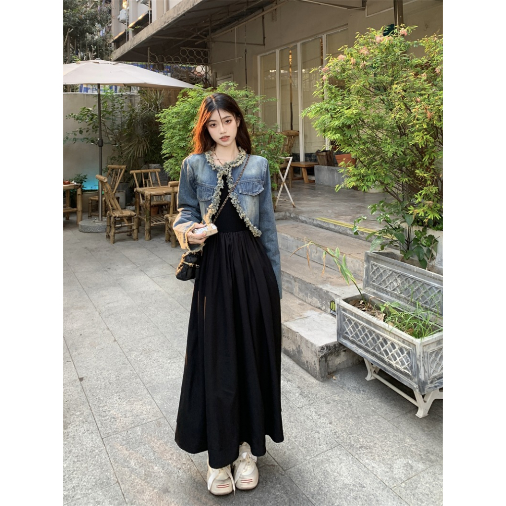 ZHELIHANGFEI Áo Khoác Denim Dáng Ngắn Phong Cách Retro Thời Trang Mới