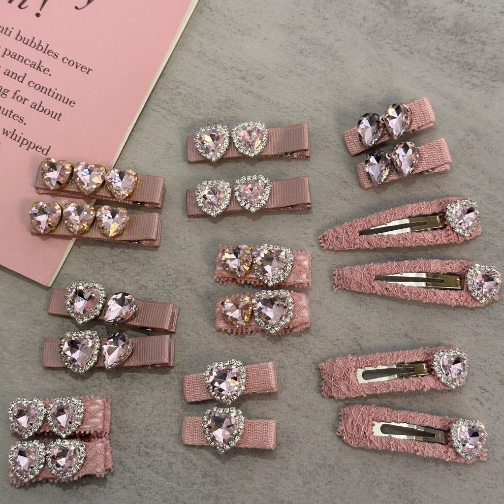 Kẹp Tóc Đính Đá Hình Trái Tim Phong Cách Lolita