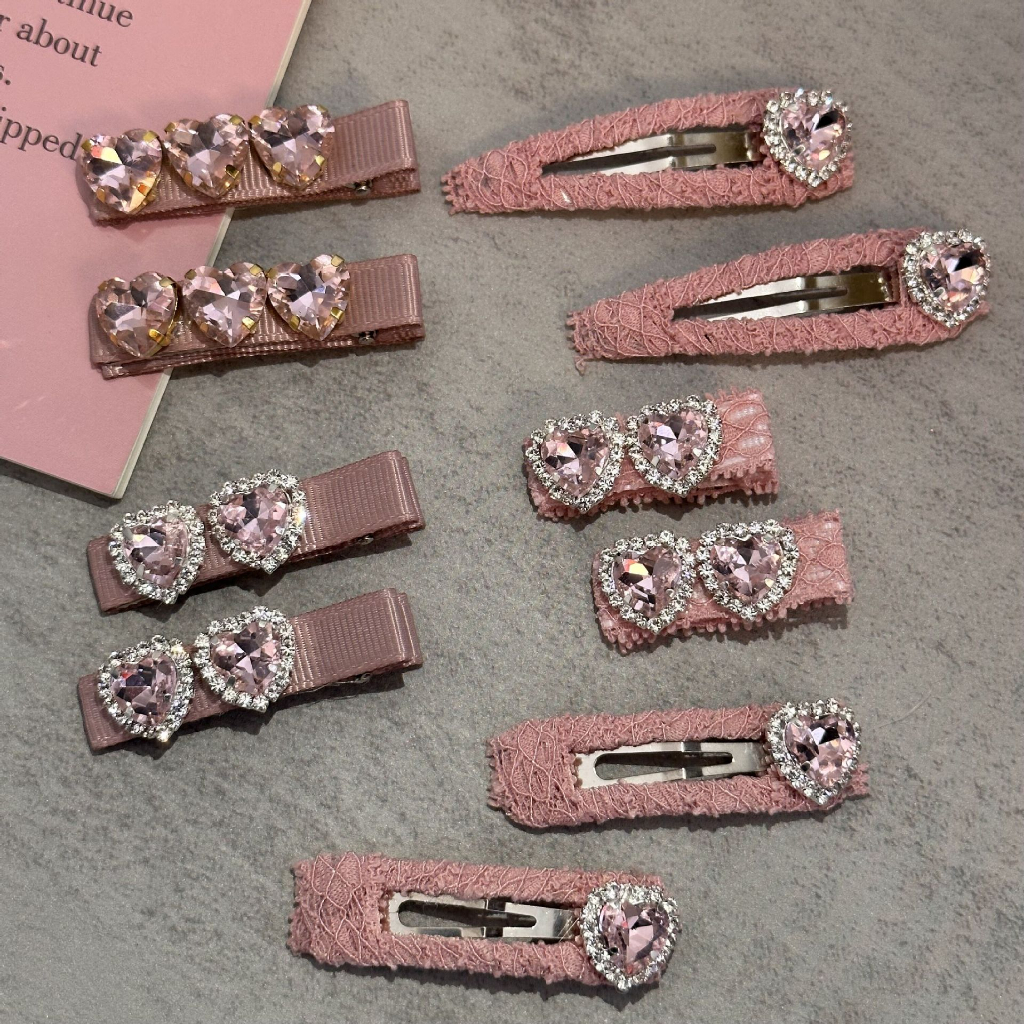 Kẹp Tóc Đính Đá Hình Trái Tim Phong Cách Lolita