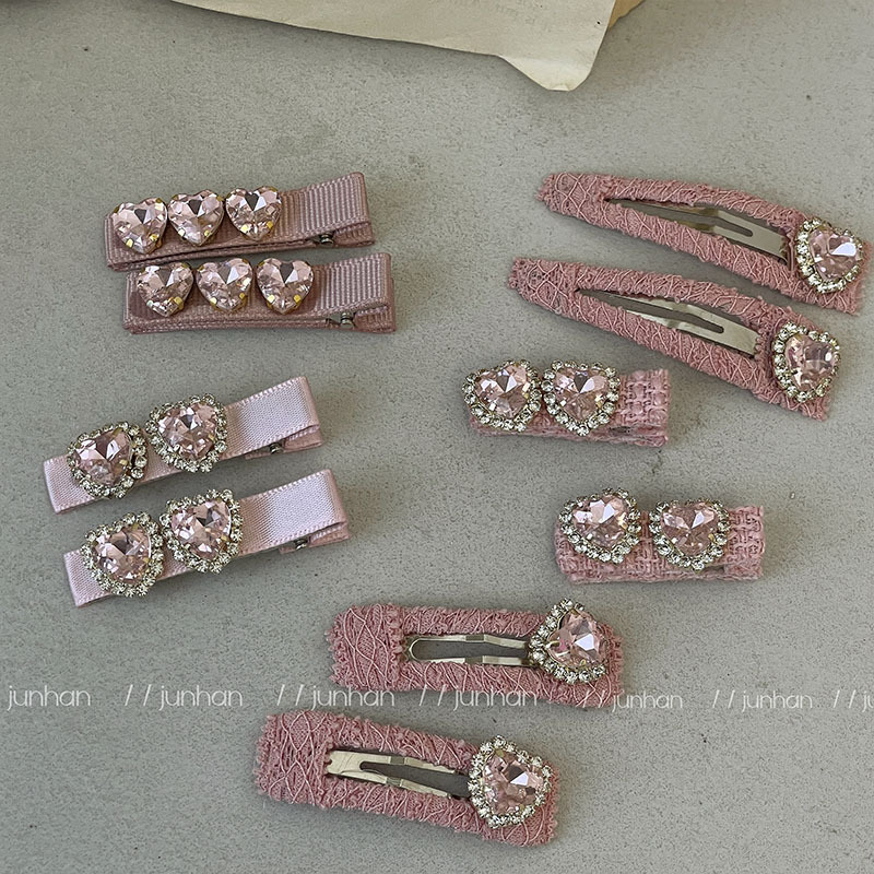 Kẹp Tóc Đính Đá Hình Trái Tim Phong Cách Lolita