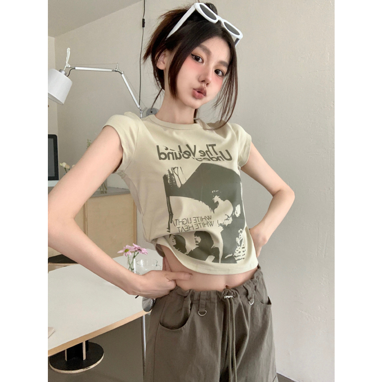 Lalisas Áo Croptop Tay Ngắn In Chữ Cái Phong Cách Retro Mỹ Ngọt Ngào Cho Nữ