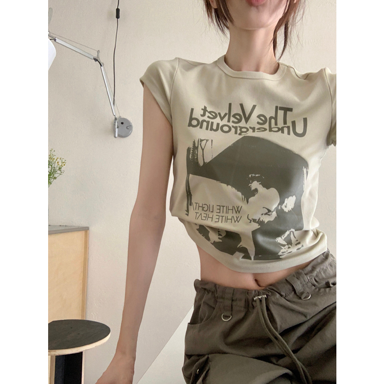 Lalisas Áo Croptop Tay Ngắn In Chữ Cái Phong Cách Retro Mỹ Ngọt Ngào Cho Nữ