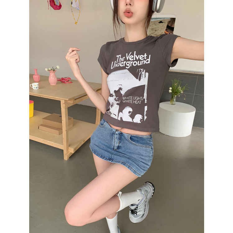 Lalisas Áo Croptop Tay Ngắn In Chữ Cái Phong Cách Retro Mỹ Ngọt Ngào Cho Nữ