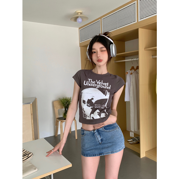 Lalisas Áo Croptop Tay Ngắn In Chữ Cái Phong Cách Retro Mỹ Ngọt Ngào Cho Nữ
