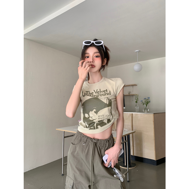 Lalisas Áo Croptop Tay Ngắn In Chữ Cái Phong Cách Retro Mỹ Ngọt Ngào Cho Nữ