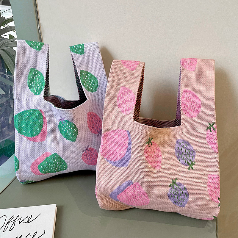 Túi Đeo Vai Đan Len Họa Tiết Sọc Caro Thời Trang Cho Nữ