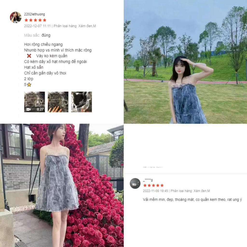 Váy babydoll tay phông First Dream POKEMENG Đầm Hai Dây Phồng Phối Chuỗi Xích Họa Tiết Galaxy Hoa Hồng Mùa Hè