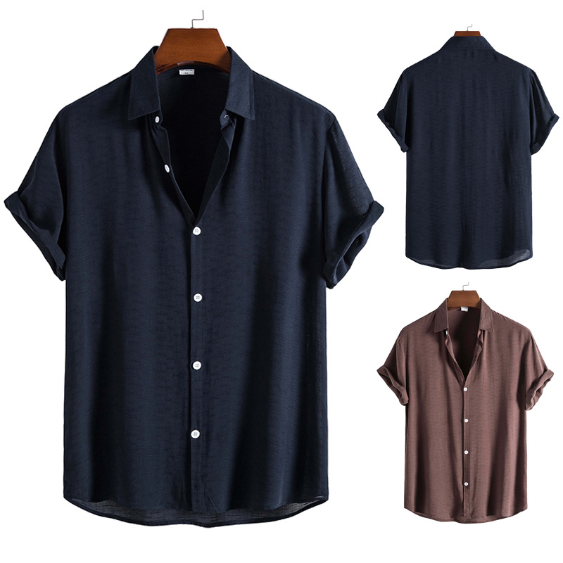 Áo Sơ Mi Cotton Tay Ngắn Màu Trơn Thoáng Khí Thời Trang Công Sở Cho Nam
