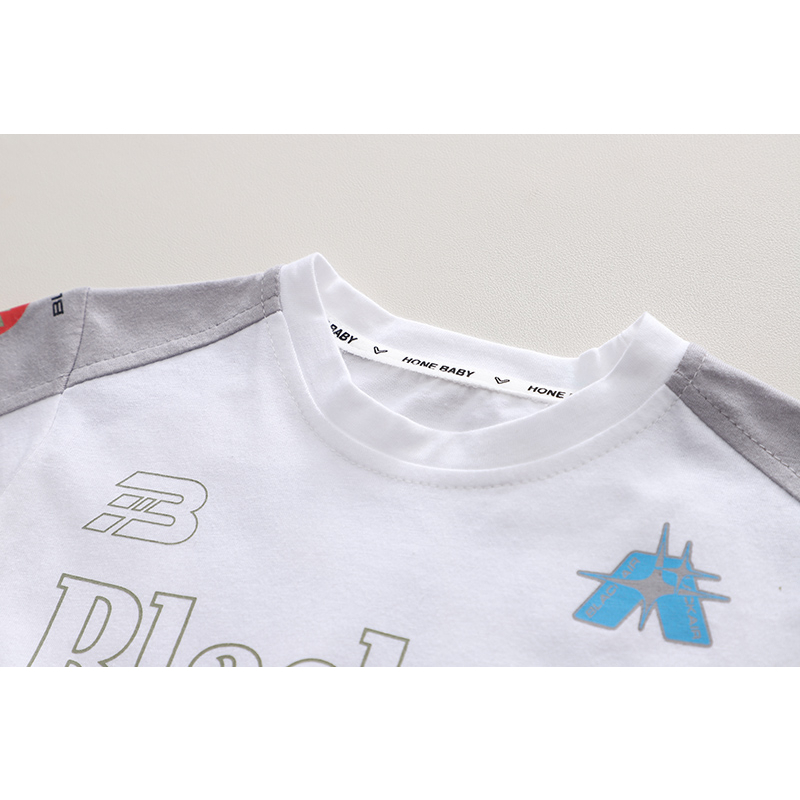 Set Áo Thun Tay Ngắn Cổ Tròn In Chữ + Quần Short Cotton Họa Tiết Hoạt Hình Thời Trang Mùa Hè Kích Thước 80-120cm