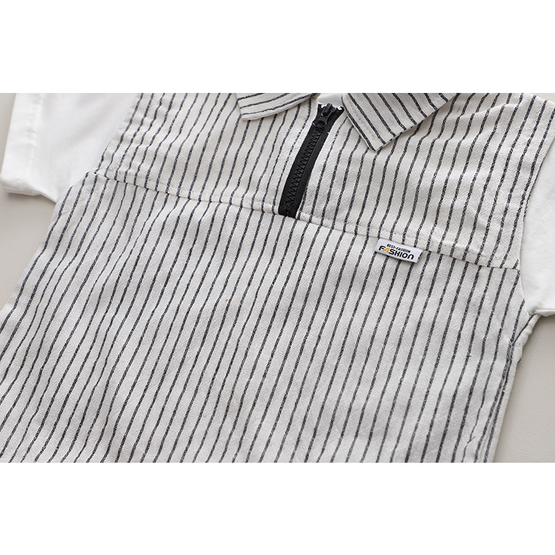 Áo Thun Tay Ngắn Giả Hai Lớp + Quần Short Cotton Họa Tiết Kẻ Sọc Thời Trang Mùa Hè Kiểu Mới Dành Cho Bé Trai Kích Thước 80-120cm