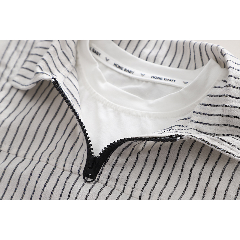 Áo Thun Tay Ngắn Giả Hai Lớp + Quần Short Cotton Họa Tiết Kẻ Sọc Thời Trang Mùa Hè Kiểu Mới Dành Cho Bé Trai Kích Thước 80-120cm