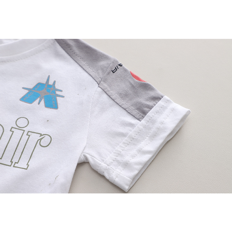 Set Áo Thun Tay Ngắn Cổ Tròn In Chữ + Quần Short Cotton Họa Tiết Hoạt Hình Thời Trang Mùa Hè Kích Thước 80-120cm