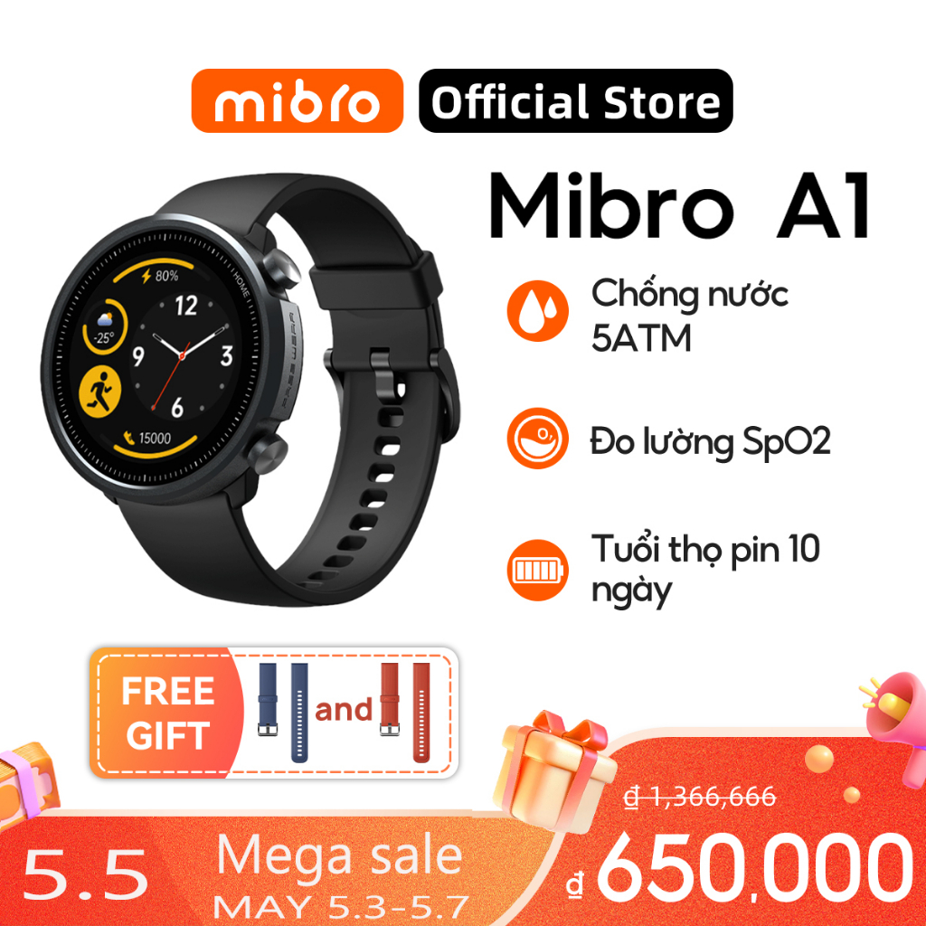 Đồng hồ thông minh Mibro A1 5ATM theo dõi sức khỏe pin sử dụng 10 ngày chống thấm nước 20 phong cách thể thao