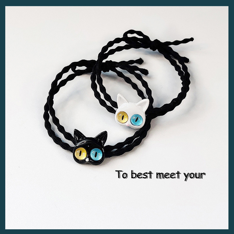 Vòng Tay Dây Bện Hình Mèo Mắt To Màu Trắng Đen Thời Trang Hàn Quốc Chất Lượng Cao Quà Tặng Cho Học Sinh Nữ