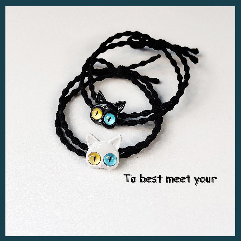 Vòng Tay Dây Bện Hình Mèo Mắt To Màu Trắng Đen Thời Trang Hàn Quốc Chất Lượng Cao Quà Tặng Cho Học Sinh Nữ