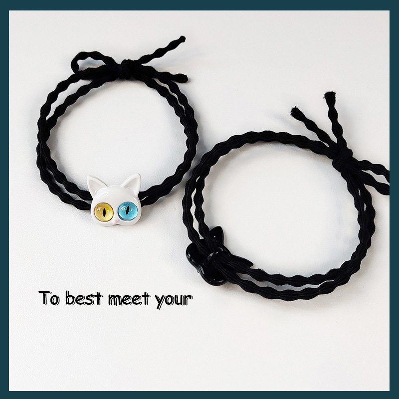 Vòng Tay Dây Bện Hình Mèo Mắt To Màu Trắng Đen Thời Trang Hàn Quốc Chất Lượng Cao Quà Tặng Cho Học Sinh Nữ